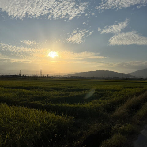 空と山と田んぼ、そして夕焼け。